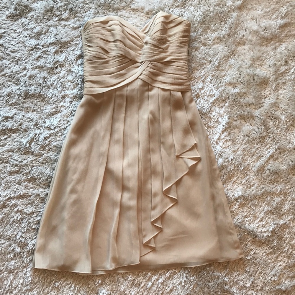 David’s Bridal Champagne Chiffon Strapless Dress